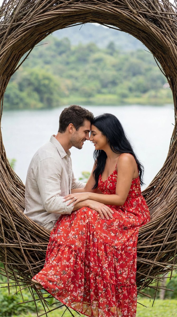 Social Media Post - Photoreal Romantic Couple in Nature Nest Editorial Prompt — output 1