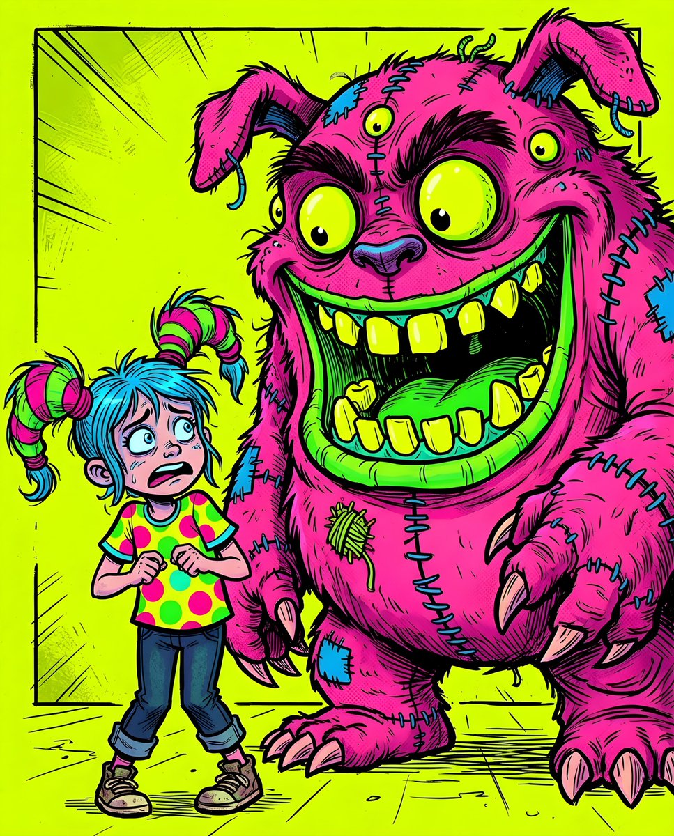 Comic / Storyboard - Fluorescent Comic Book Monster Encounter — output 1