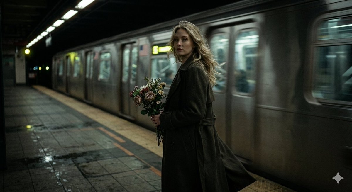 Poster / Flyer - Cinematic Night Scene on Subway Platform — output 1