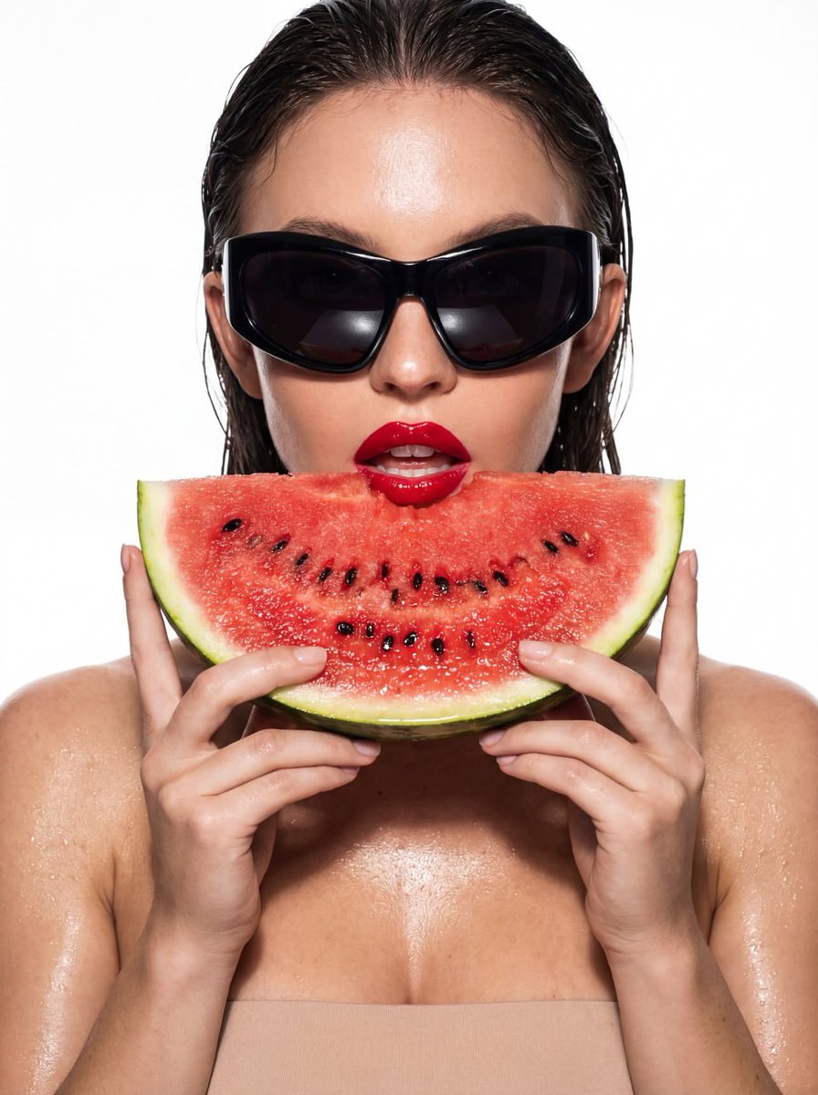 Hyper-Stylized Close-up with Watermelon and Futuristic Sunglasses — output 1