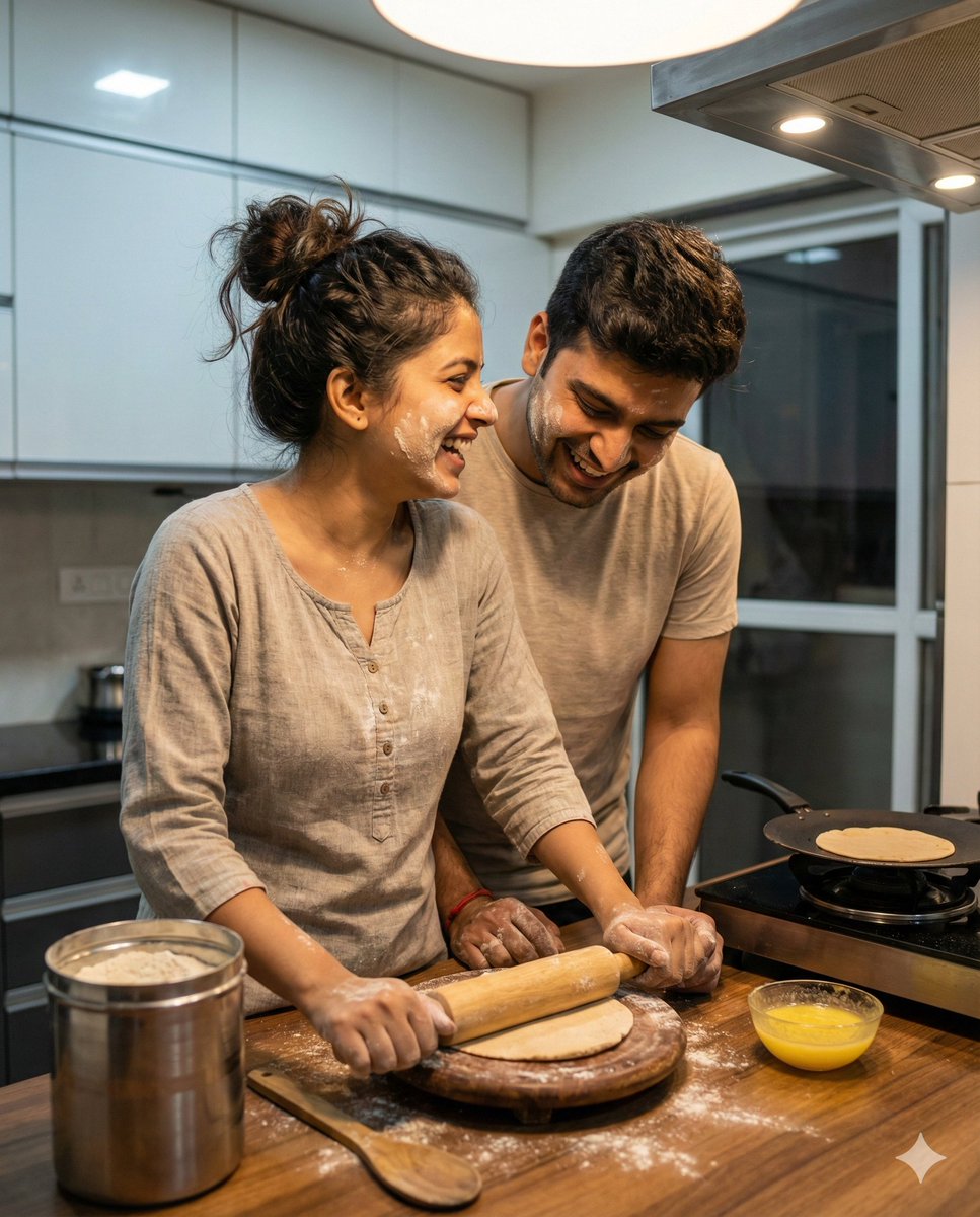 Ultra-realistic Indian Couple Cooking Portrait — output 1