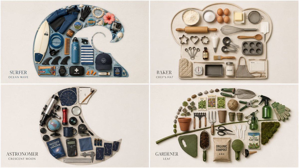 E-commerce Main Image - Themed Knolling Flat-Lay Grid — output 1