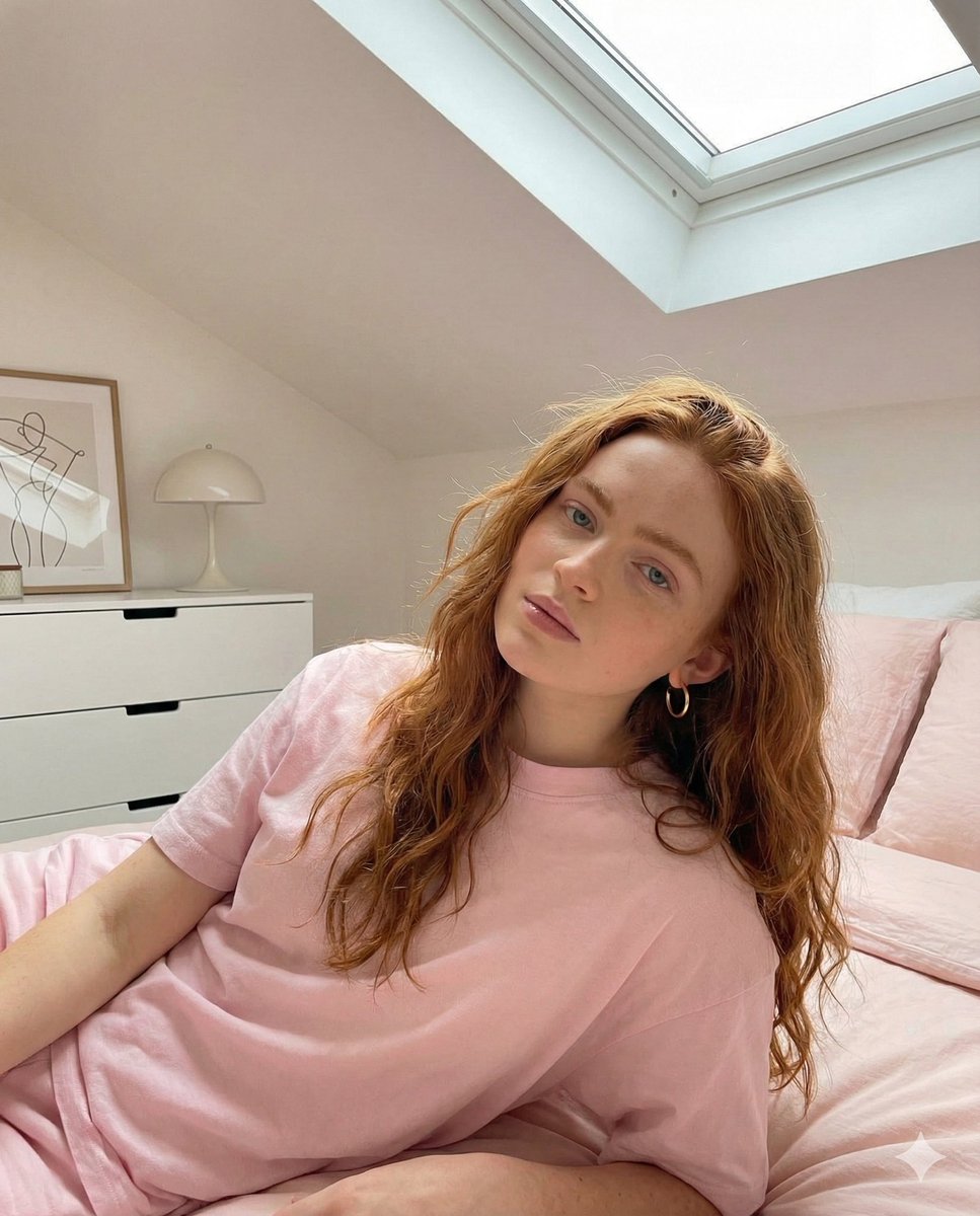 Bold Pink Statement Fashion Editorial Portrait (Sadie Sink) — output 1