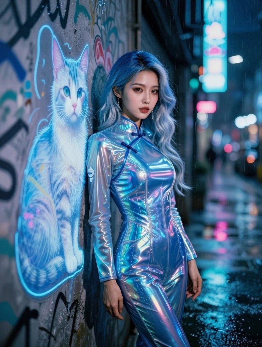 Product Marketing - Cyberpunk Neon Alley Fashion Portrait Prompt — output 1