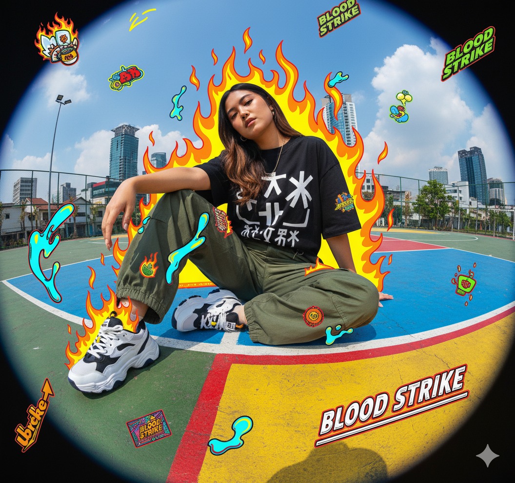 Y2K Streetwear Fashion Editorial Portrait (JSON format) — output 1