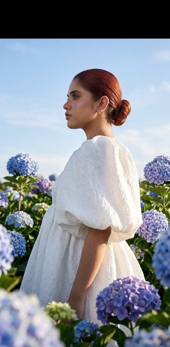 Product Marketing - Summer fashion hydrangea field editorial — output 1