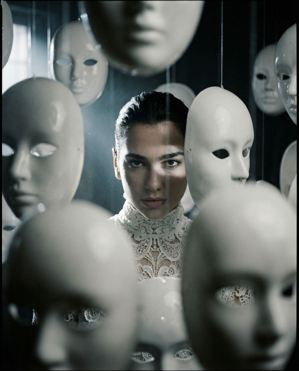 Social Media Post - Surreal porcelain mask portrait — output 1