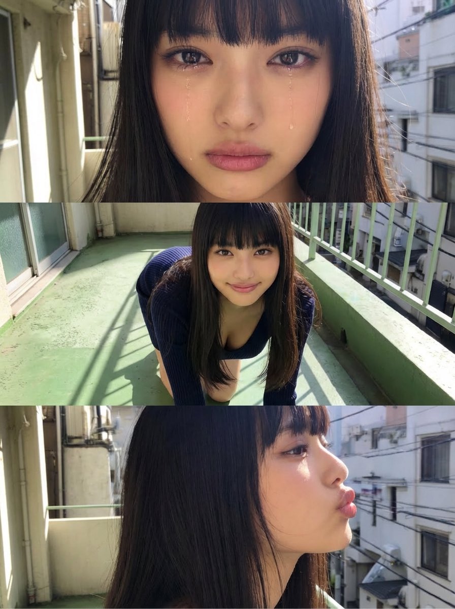 Horizontal three-panel emotional portrait from one image — output 1