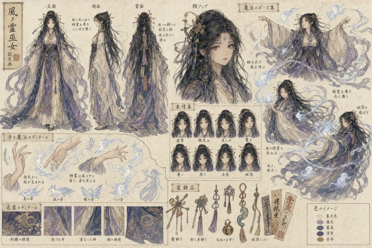 Comic / Storyboard - Japanese Fantasy Girl Character Sheet — output 1