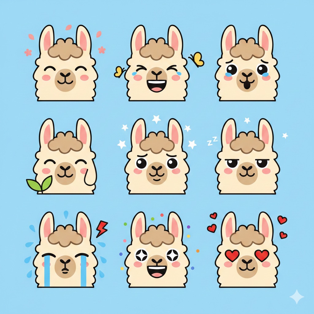 Game Asset - Flat Vector Llama Emoji Prompt — output 1