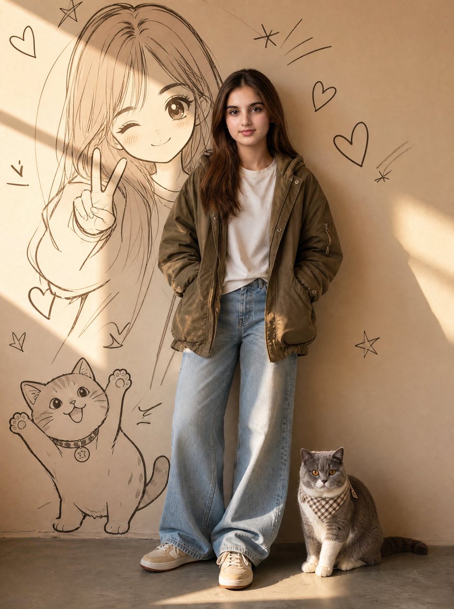 Social Media Post - Real Girl in Anime Mural Room — output 1