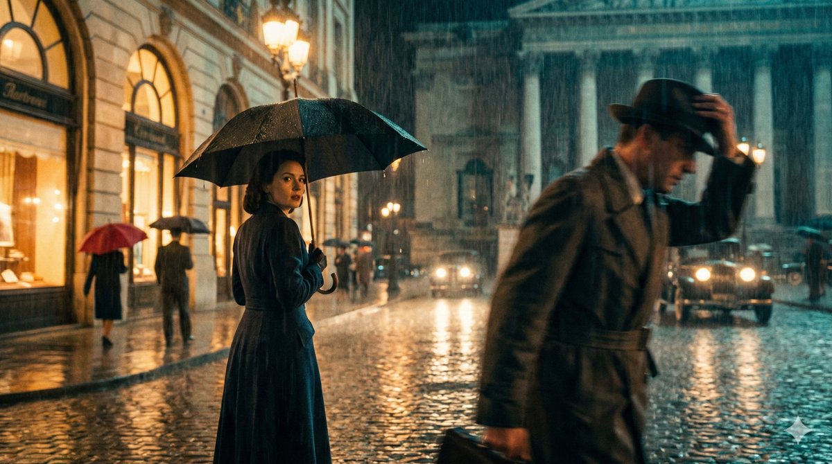 Cinematic rainy urban scene JSON prompt — output 1