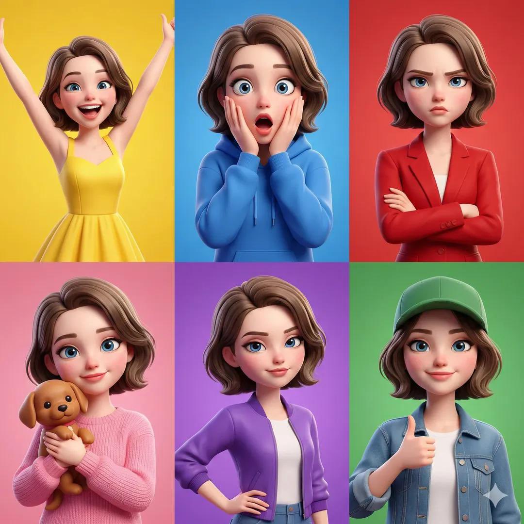 Comic / Storyboard - Pixar Style Character Expression Grid — output 1