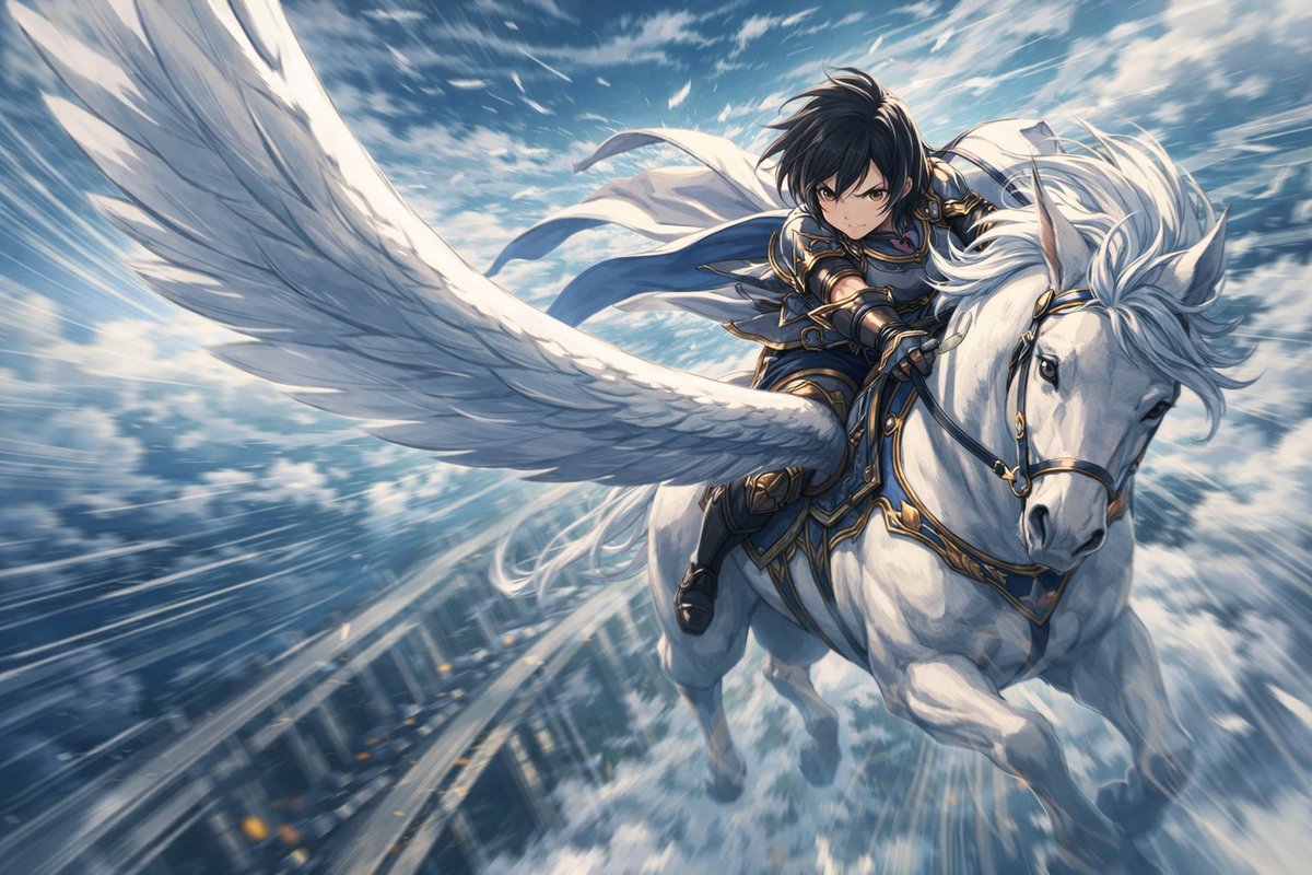 YouTube Thumbnail - Character Riding Pegasus Fantasy Illustration Prompt — output 1