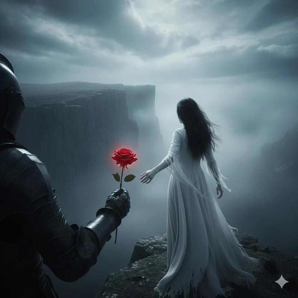 Comic / Storyboard - Haunting Cinematic Cliff Scene with Red Rose — output 1