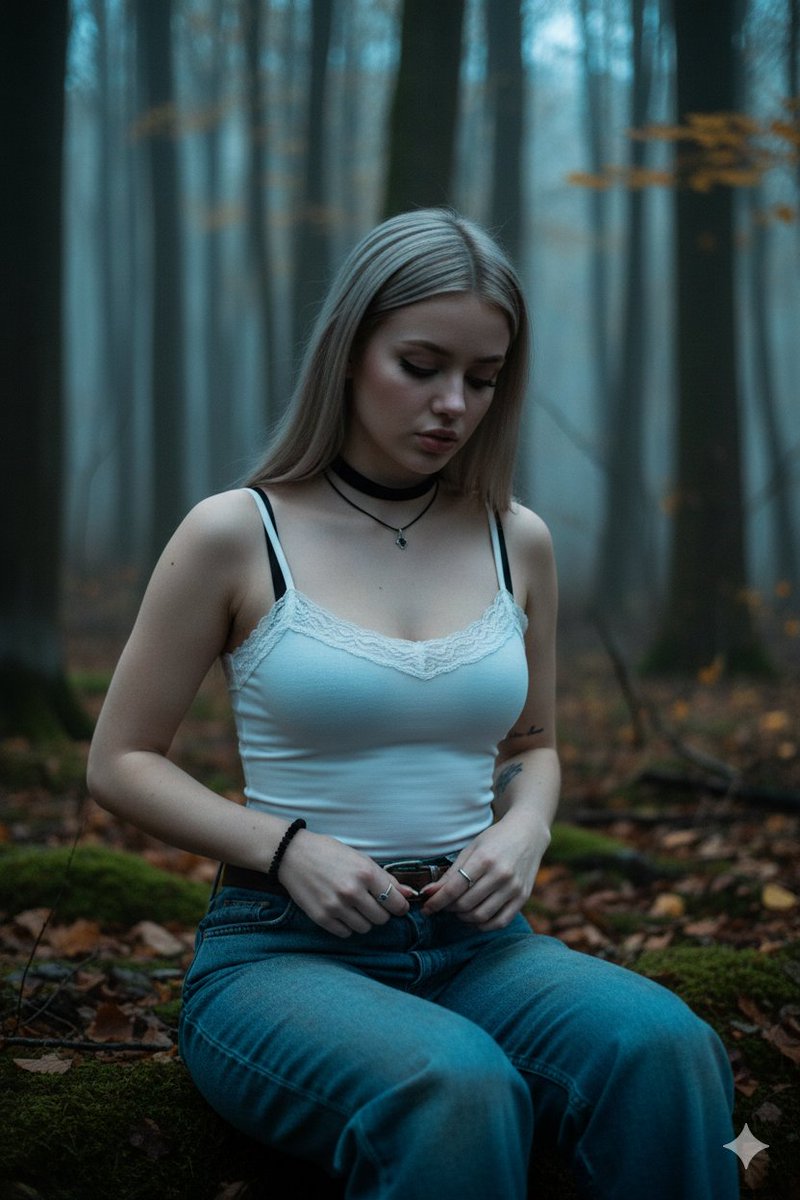 Moody Emo/Goth Portrait in Autumn Woodland with Identity Preservation — output 1