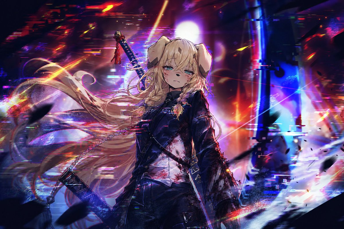 YouTube Thumbnail - Cyberpunk Dog-Eared Swordswoman — output 1