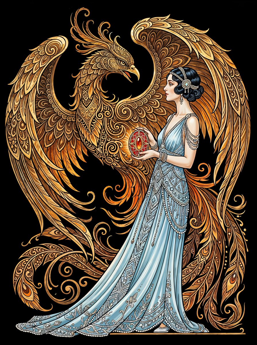 Art Deco Woman and Phoenix — output 1