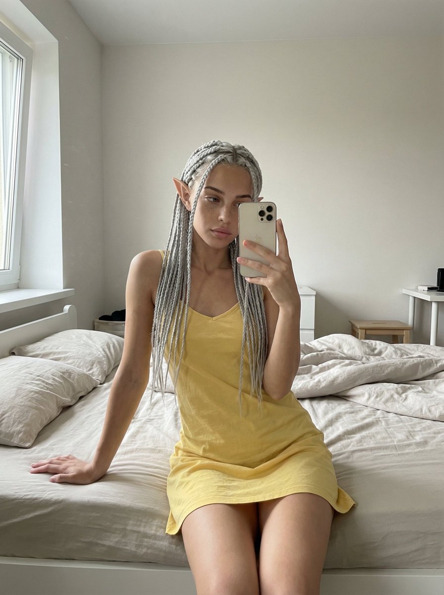 Unfiltered, Candid Bedroom Selfie Simulation — output 1