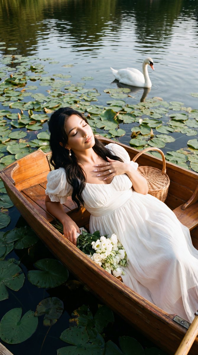 Social Media Post - Poetic Realism of a Woman in a Boat with a Swan — output 1