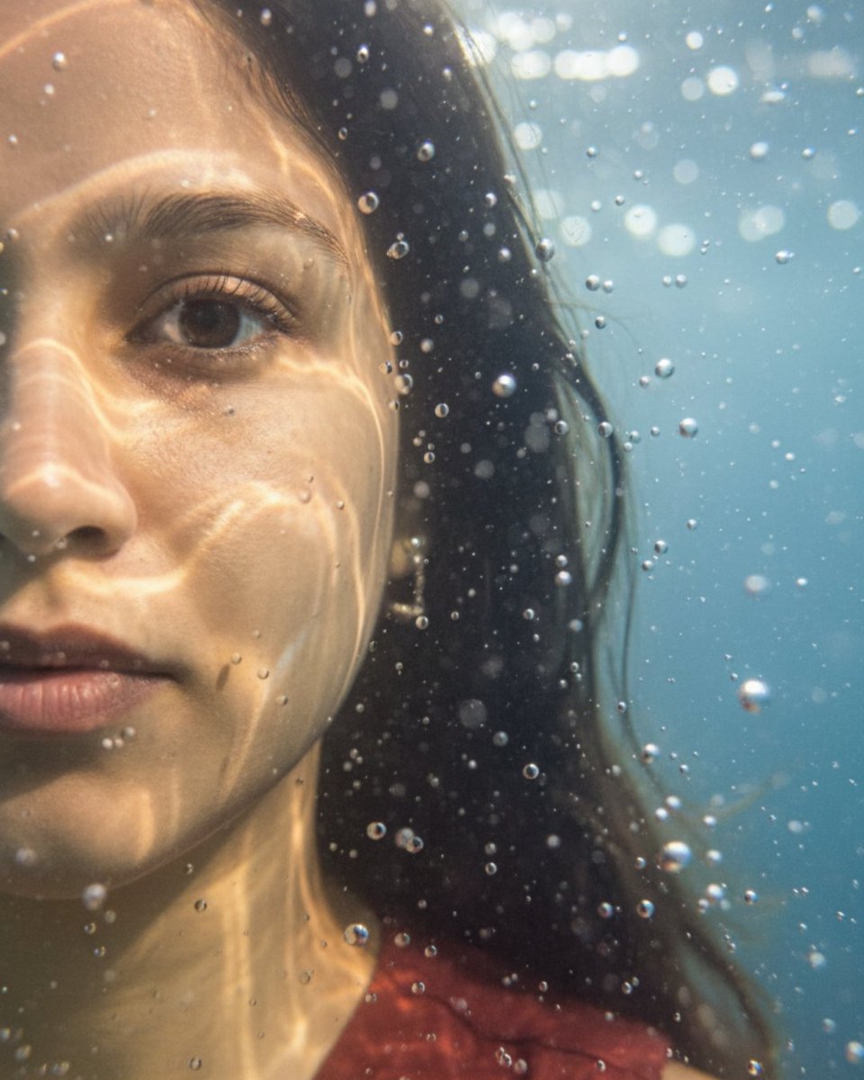 Underwater macro portrait (left half of face) — output 1