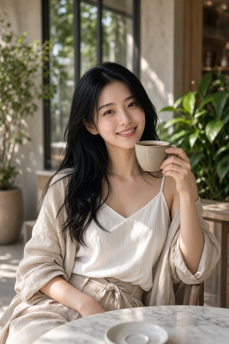 Profile / Avatar - Sunlit Cafe Coffee Portrait — output 1