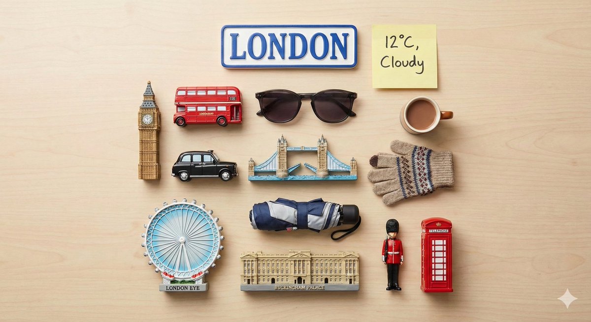 Product Marketing - Knolling Flatlay of City Landmark Magnets — output 1
