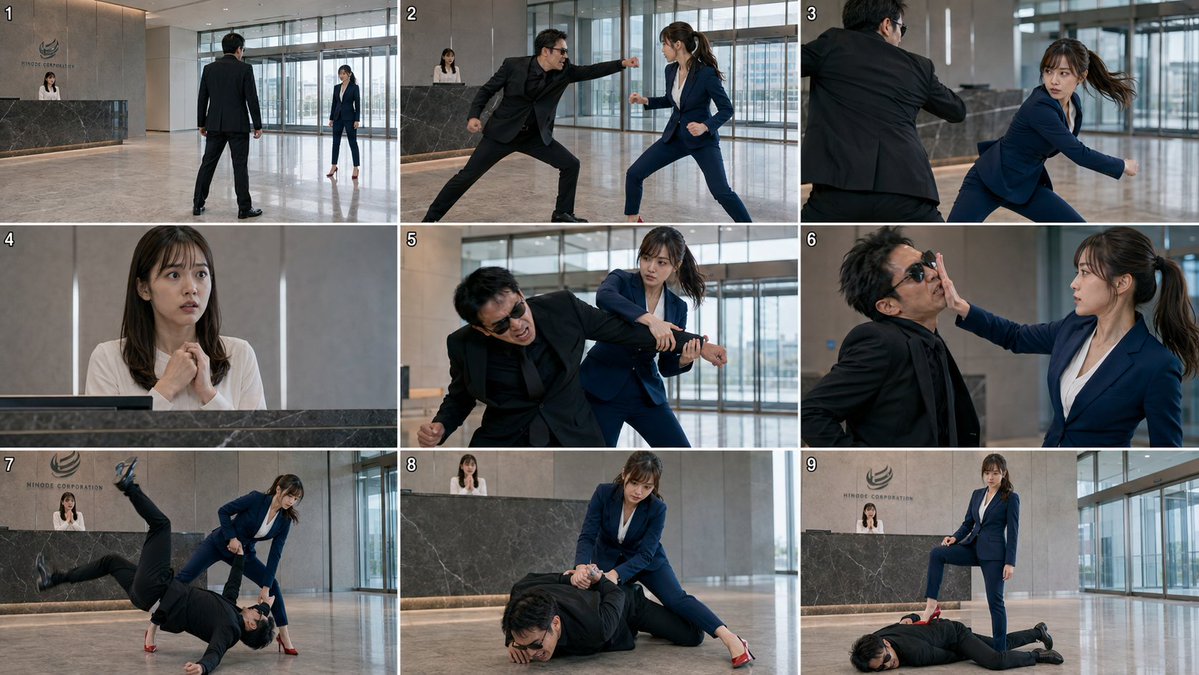 Comic / Storyboard - Corporate Lobby Fight Storyboard — output 1