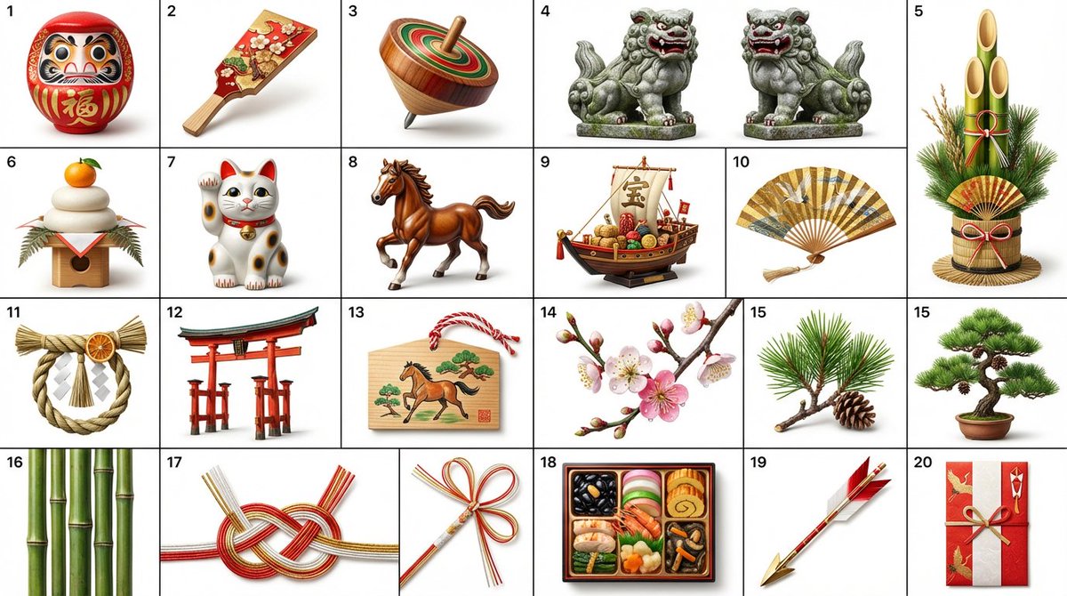 Japanese New Year Kirie-Style Icon Set Generation — output 1