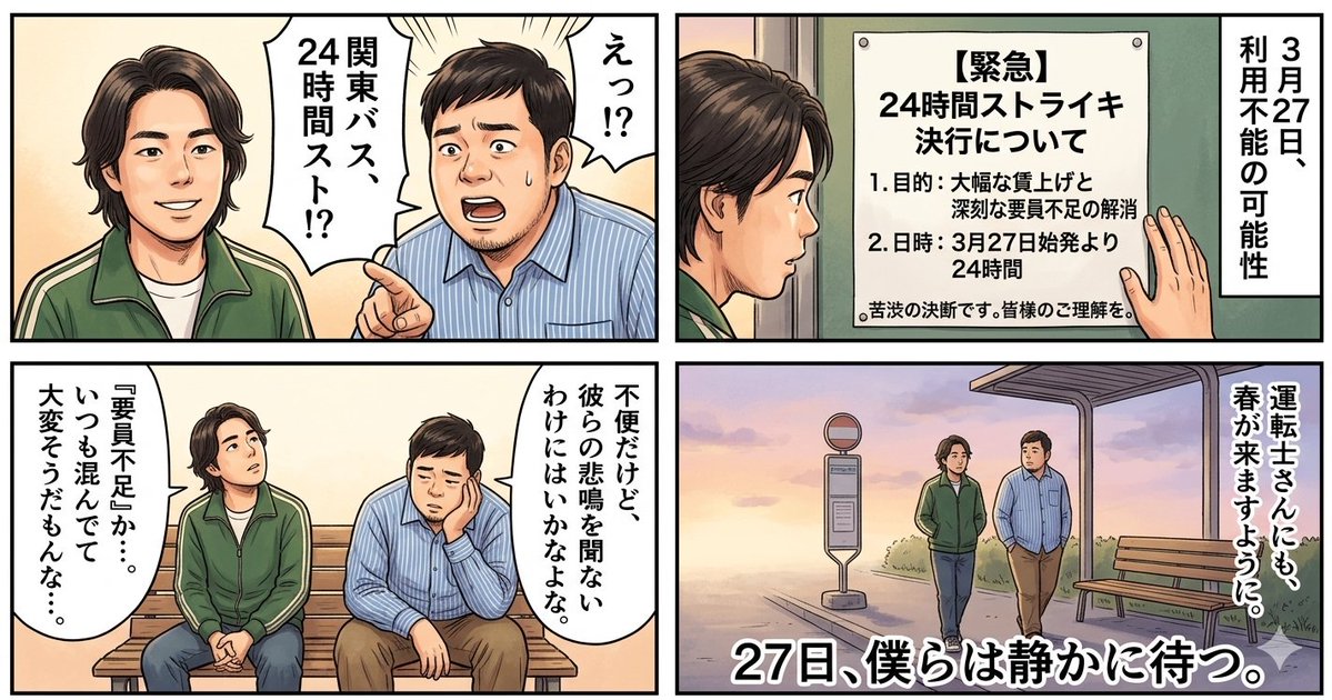 Comic / Storyboard - Four-Panel Manga Generation: The Day Our Bus Stops — output 1