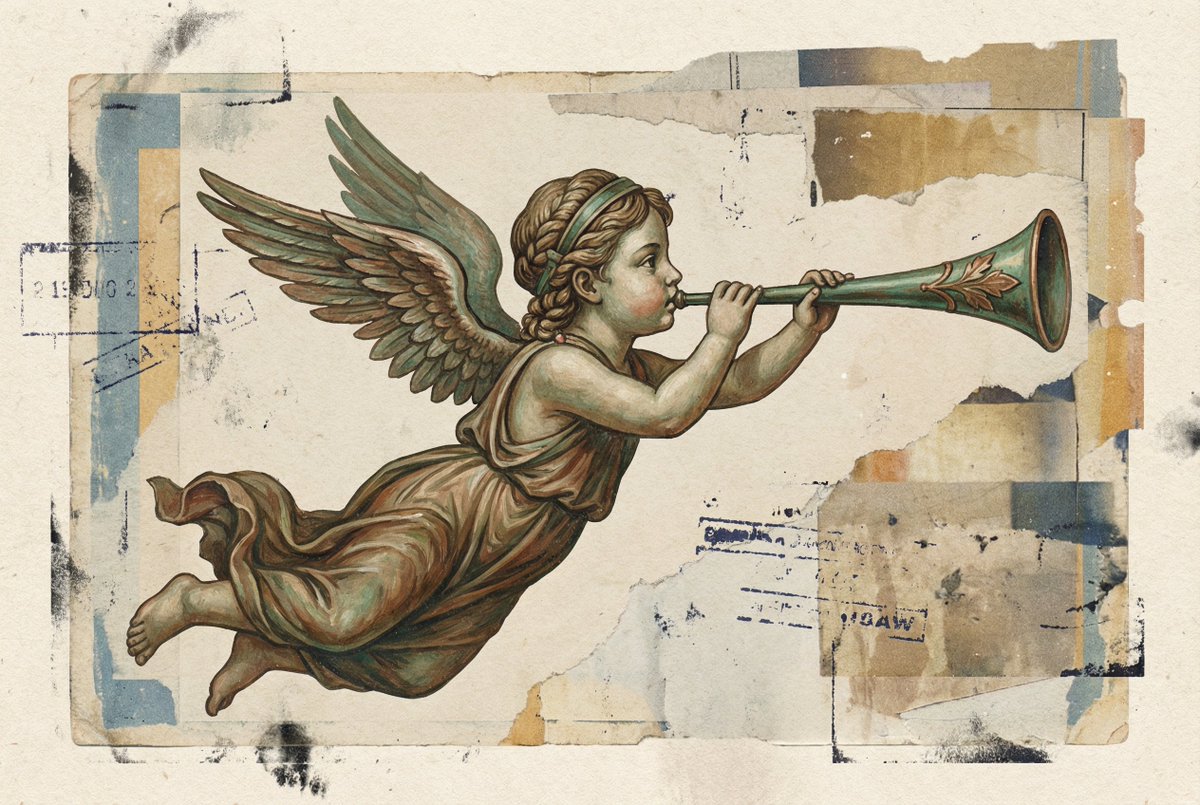 Classical Winged Figure Blowing a Horn Painting — output 1