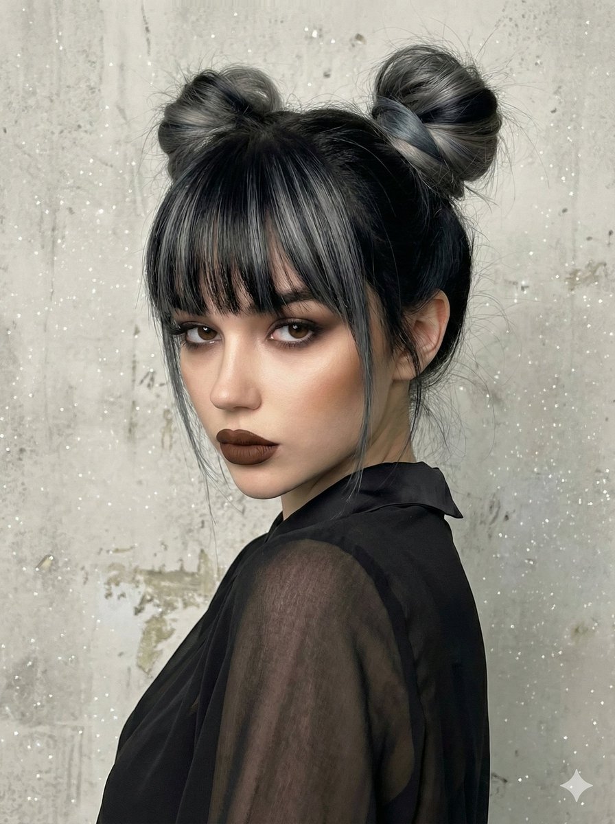 Studio Portrait with Space Buns and Glitter Overlay — output 1
