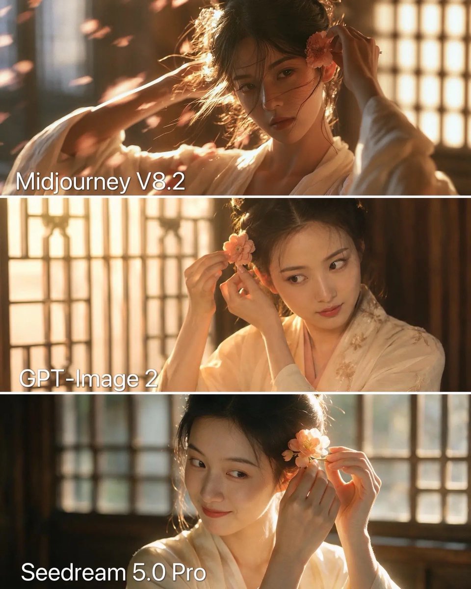 Comic / Storyboard - Three-Panel Chinese Aesthetic Model Comparison — output 1
