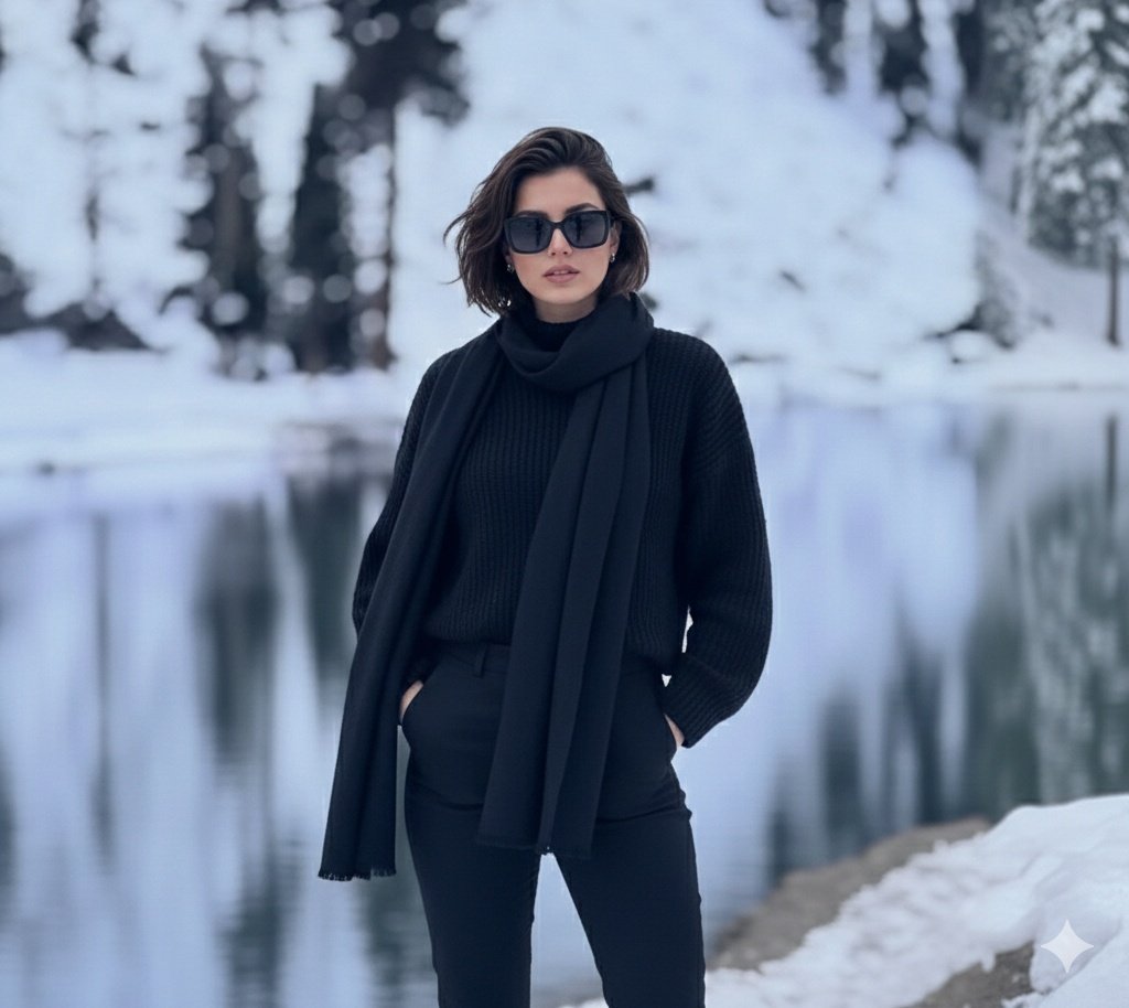Social Media Post - Photorealistic portrait of a stylish woman in a snowy landscape — output 1