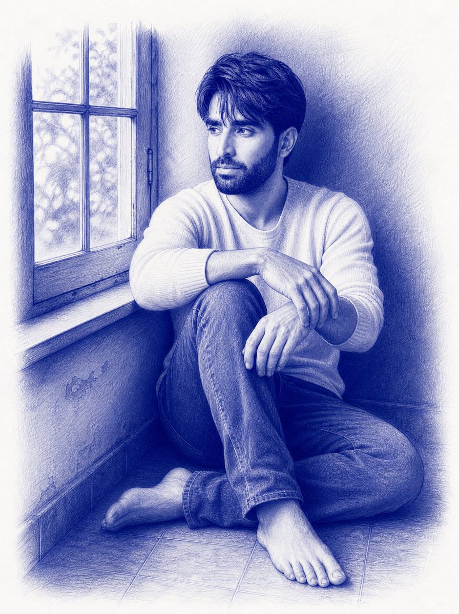 Profile / Avatar - Monochromatic Blue Ballpoint Pen Portrait — output 1