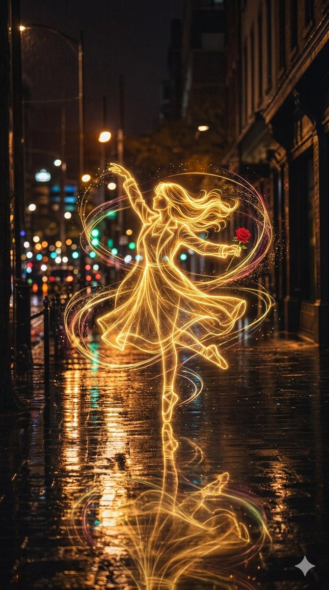 Ballerina Golden Energy Rain Illustration — output 1