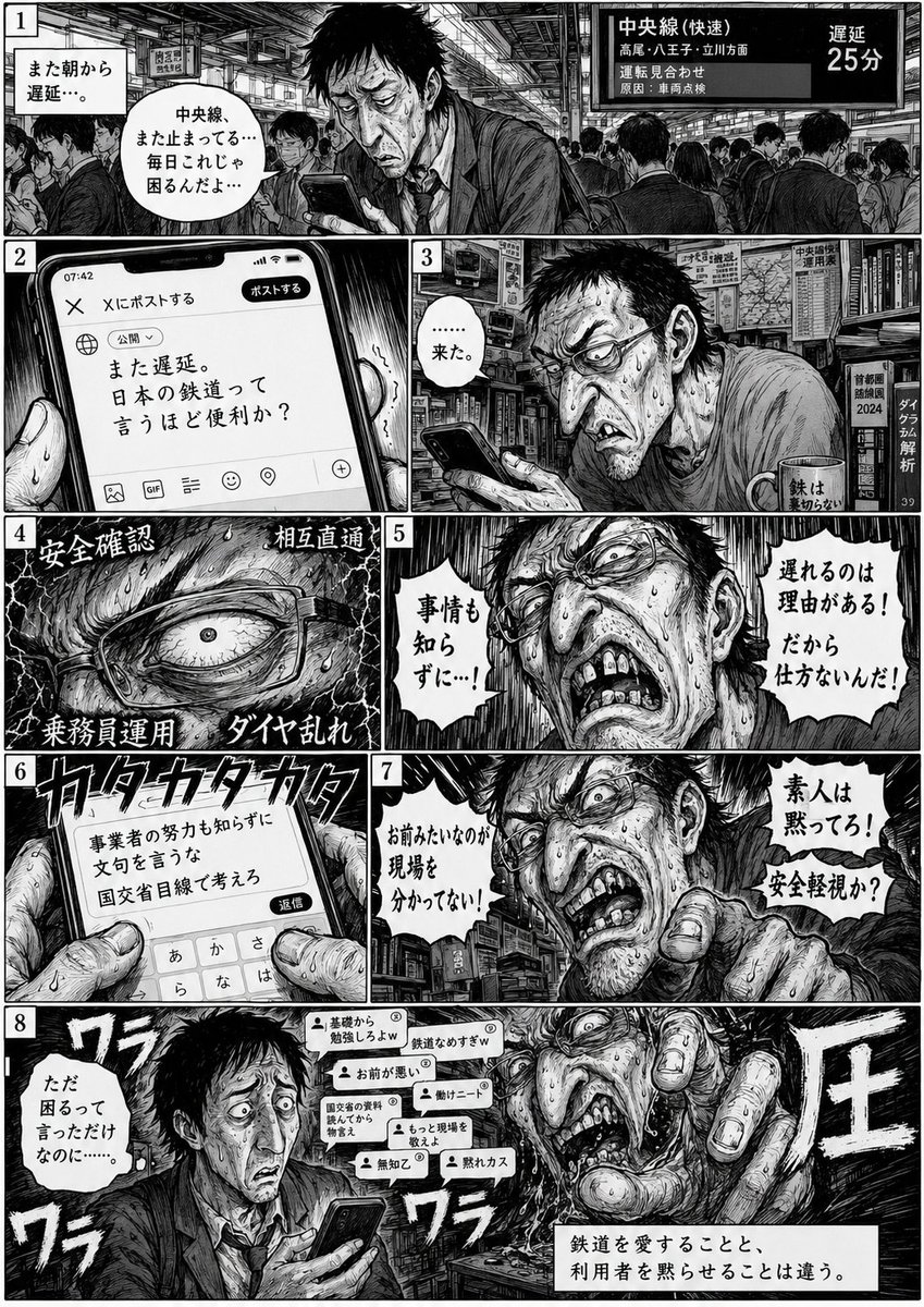 Comic / Storyboard - Eight-Panel Train Delay Manga — output 1