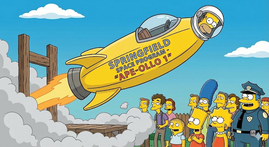 Simpsons-style rocket-banana hybrid — output 1