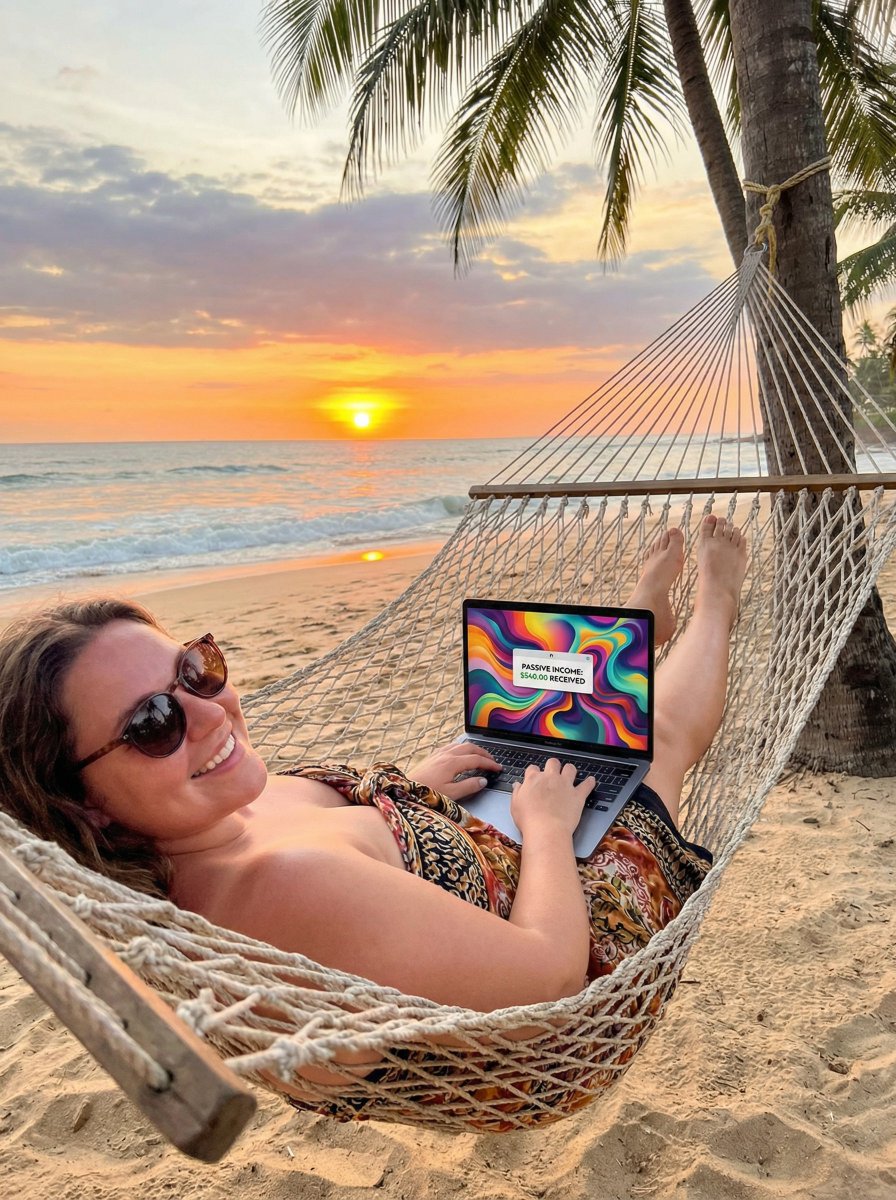 JSON Prompt for Digital Nomad Generating AI Art on a Beach Hammock — output 1