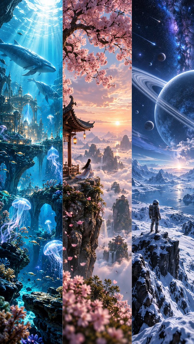Game Asset - Fantasy Worlds Triptych Wallpaper — output 1