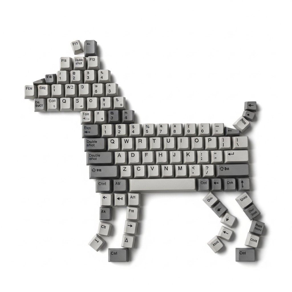 Top-Down Flat Lay of Dog Formed from Keyboard Keycaps — output 1