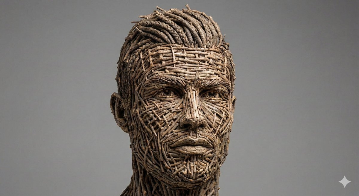 Woven Wooden Twig Portrait with Identity Lock — output 1