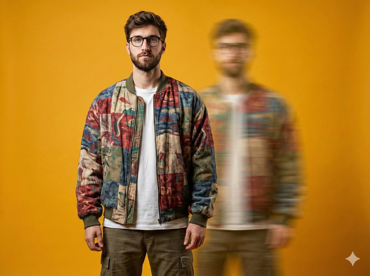 Avant-Garde Fashion Portrait with Ghost Duplicate — output 1