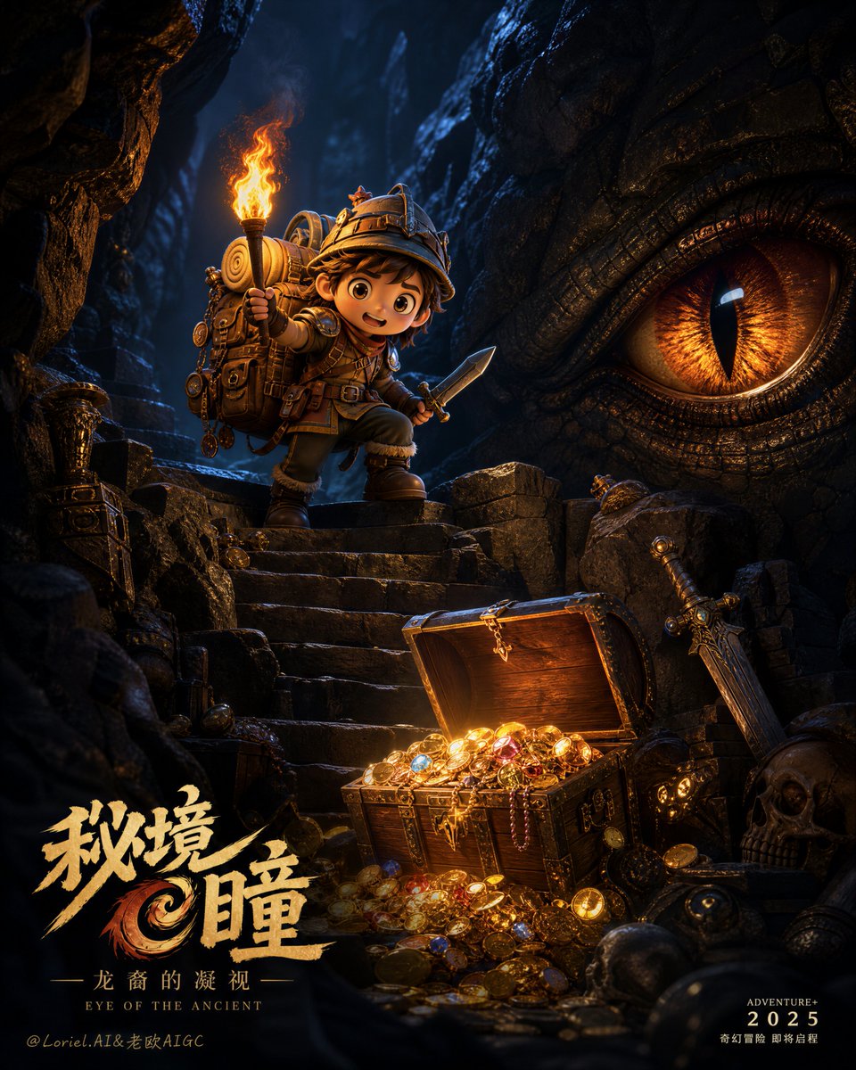 Game Asset - Chibi Explorer Dragon Cave Poster — output 1