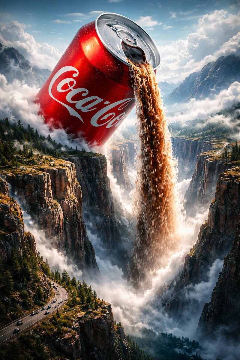 Surreal Epic Coca-Cola Waterfall Landscape — output 1