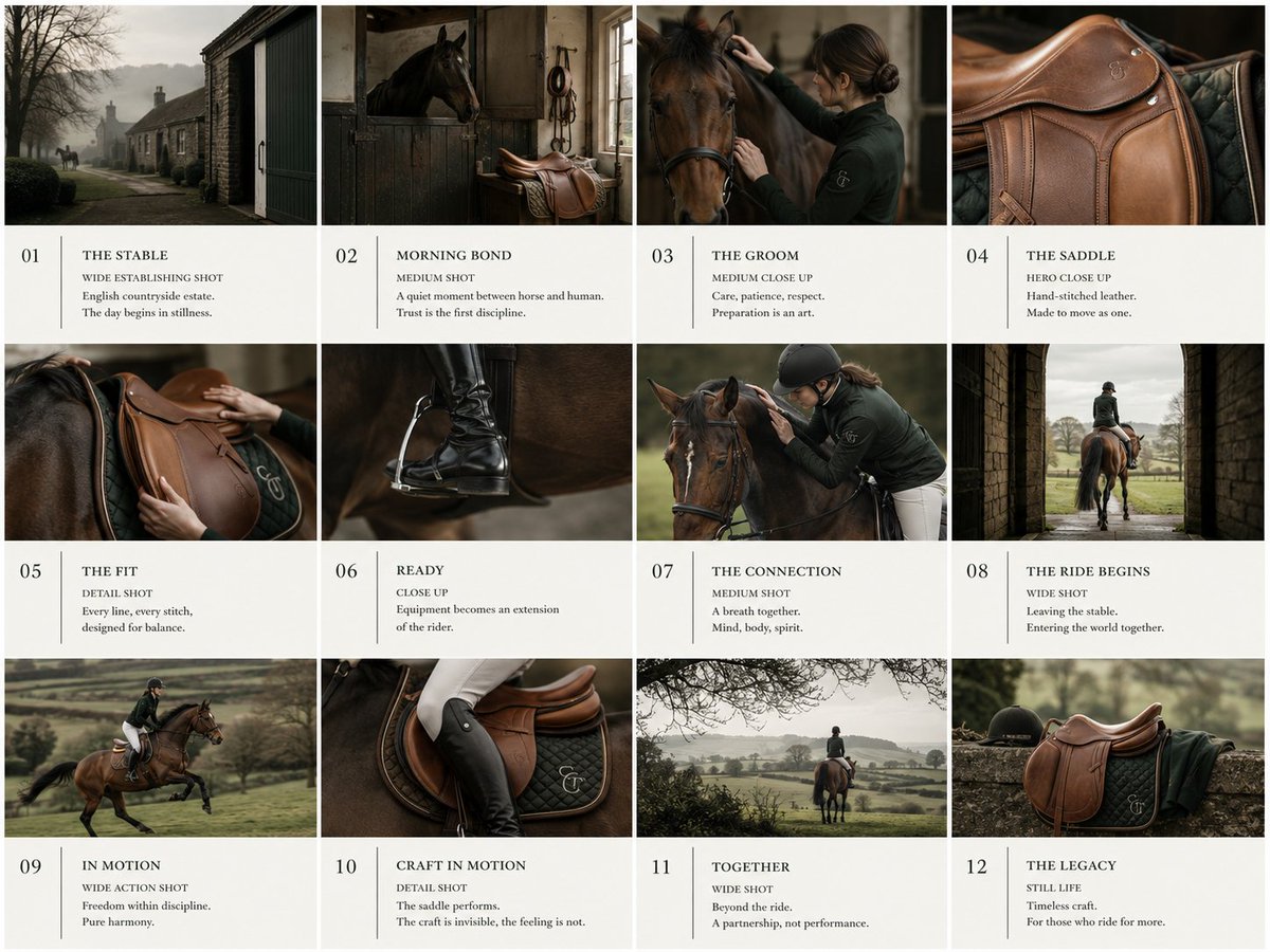 Comic / Storyboard - Equestrian Pitch Deck Storyboard — output 1