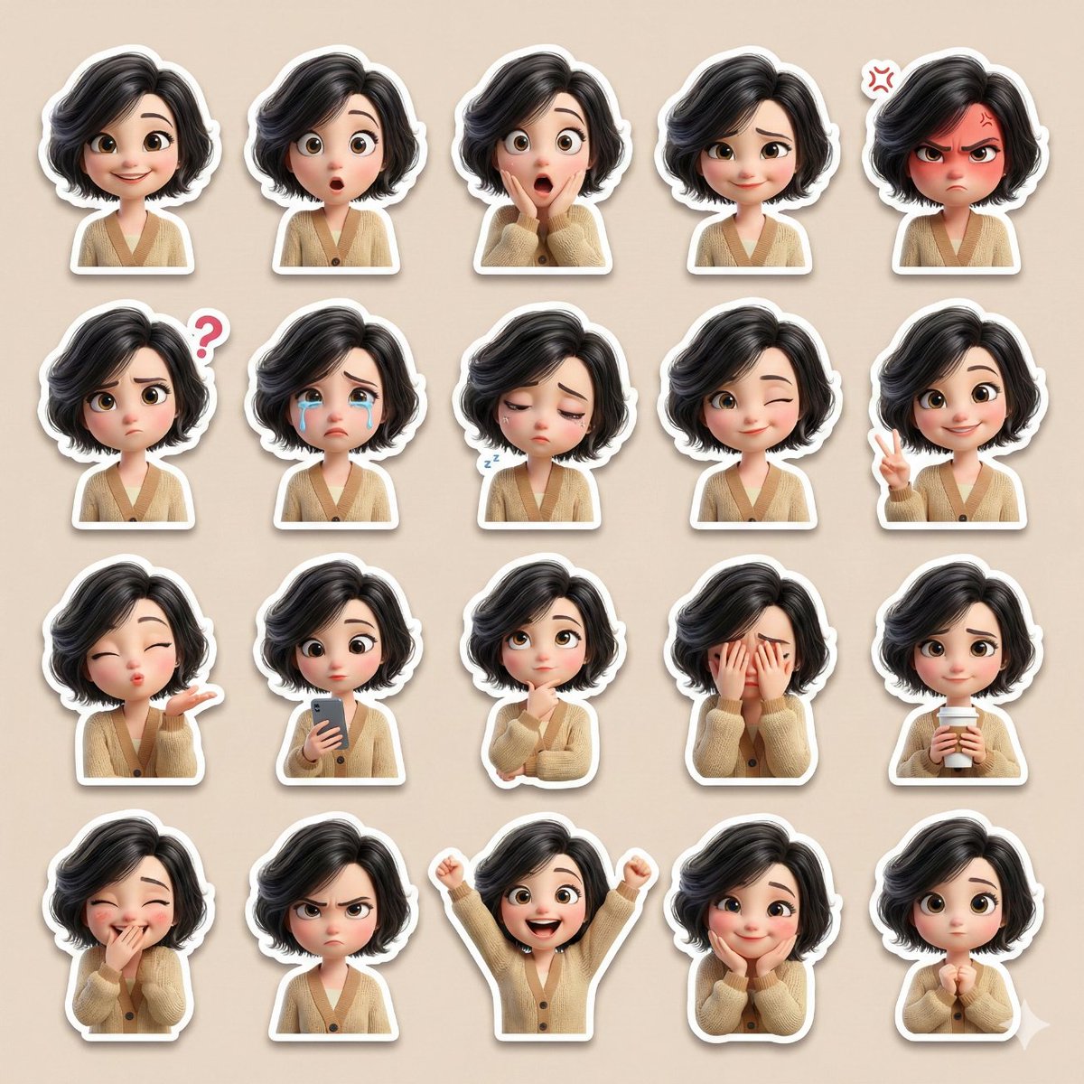 Game Asset - 3D Pixar-Style Sticker Pack Generation from Reference Image — output 1