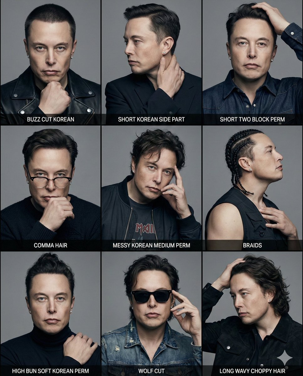 Poster / Flyer - Elon Musk K-Pop Bad Boy Hairstyle Reference Poster — output 1