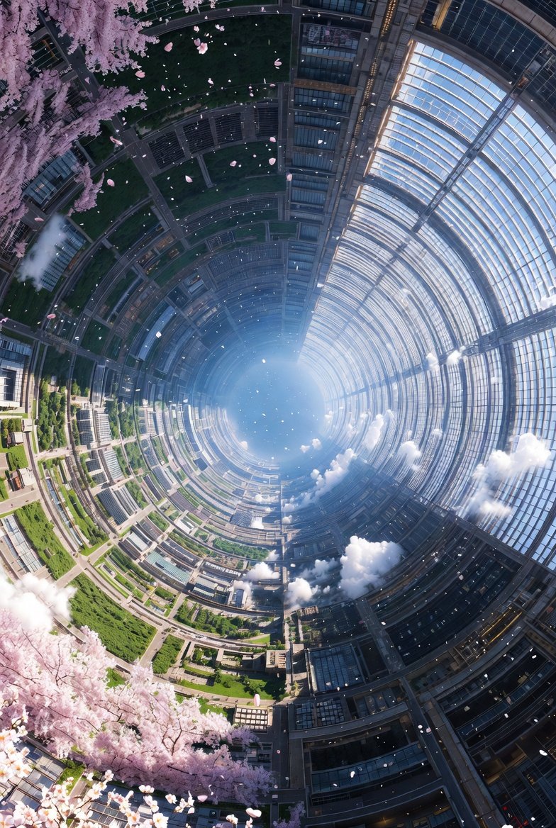 Game Asset - Cherry Blossom Space Colony Illustration Prompt — output 1
