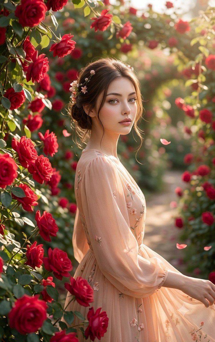 Korean Girl in Red Rose Garden — output 1